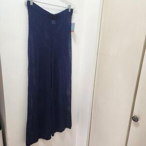 Shade & shore Women's Navy Wide Leg Crochet Knit Swim Pants Coverup Nwt Large